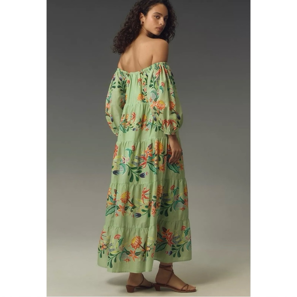 NWT Farm Rio x Anthropologie Off The Shoulder Tiered Floral Midi Dress - Picture 3 of 9